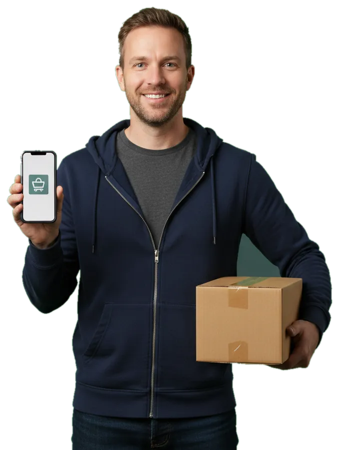 Online store owner packing an order