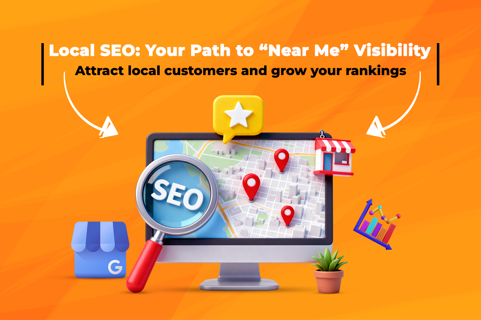  Illustration showing a business appearing in local search results and map listings