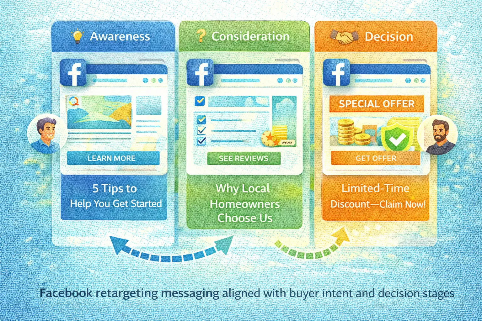 Facebook retargeting messaging aligned with buyer intent and decision stages