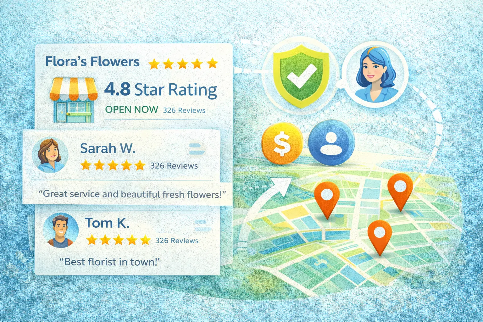 Customer reviews and trust signals influencing local SEO rankings and conversions