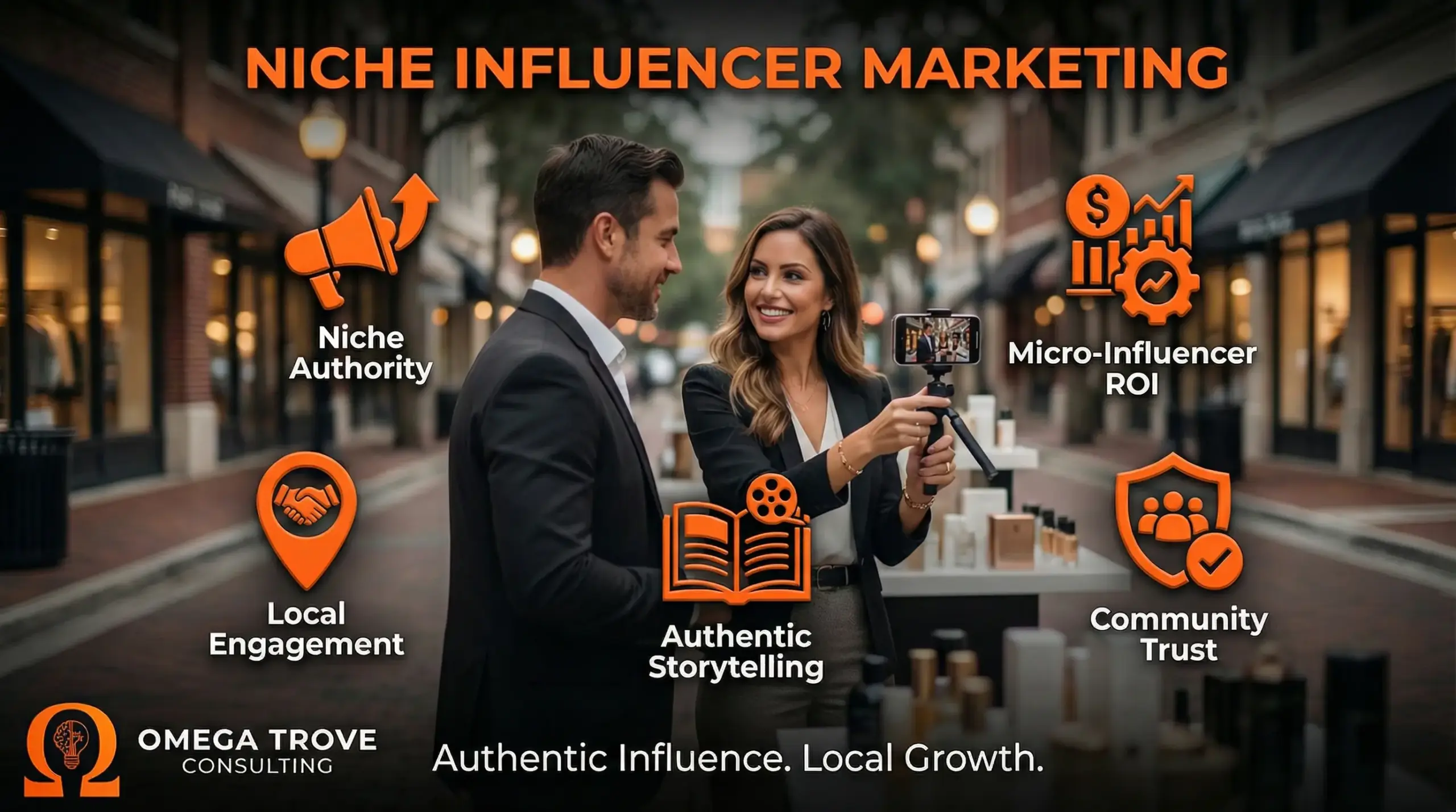 Infographic showing how niche influencers in Winter Park drive local trust, engagement, community growth, and brand visibility through authentic local influence.