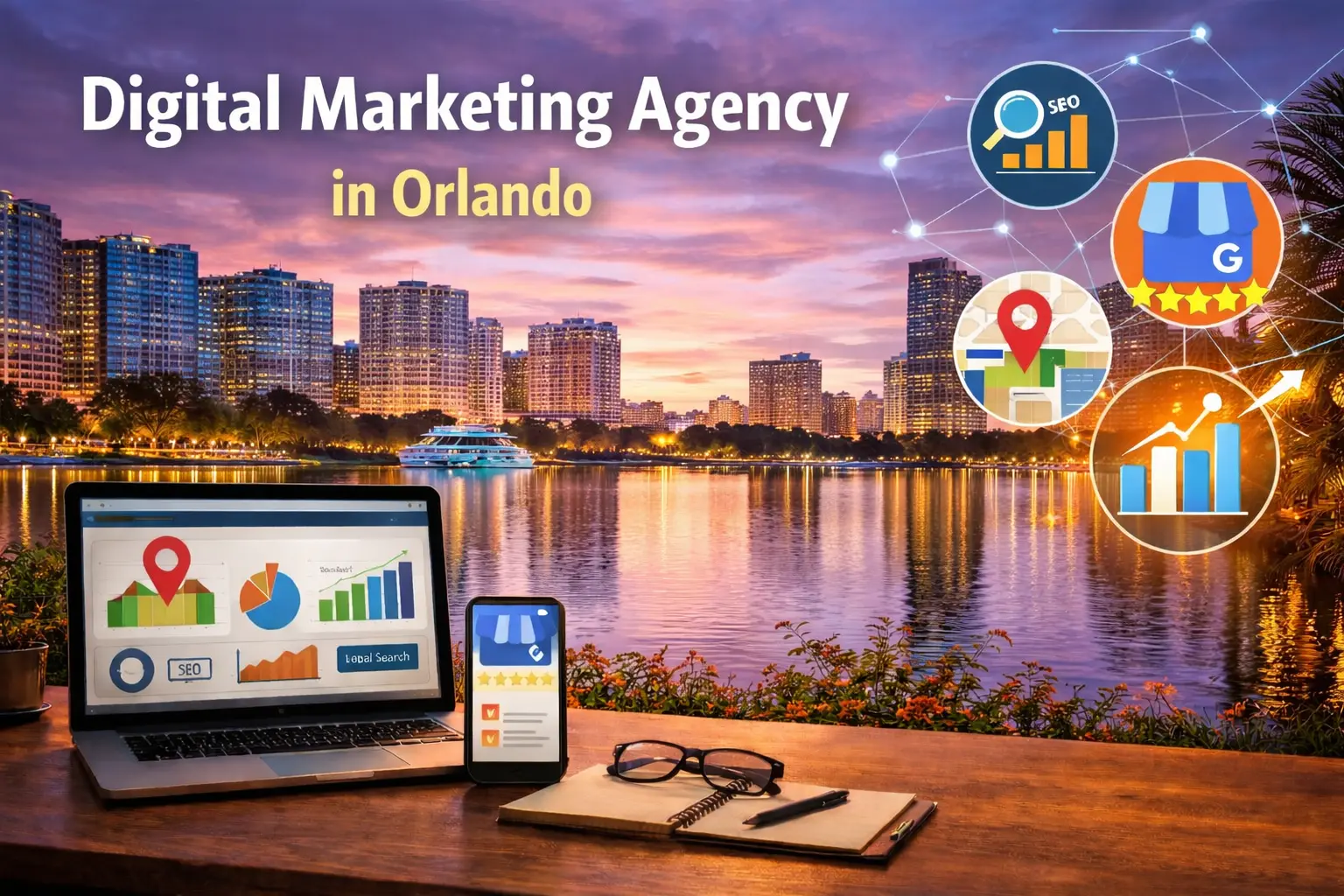 Banner image representing a digital marketing agency in Orlando focused on website structure, local search visibility, Google Business Profile optimization, and AI-ready discoverability for local businesses