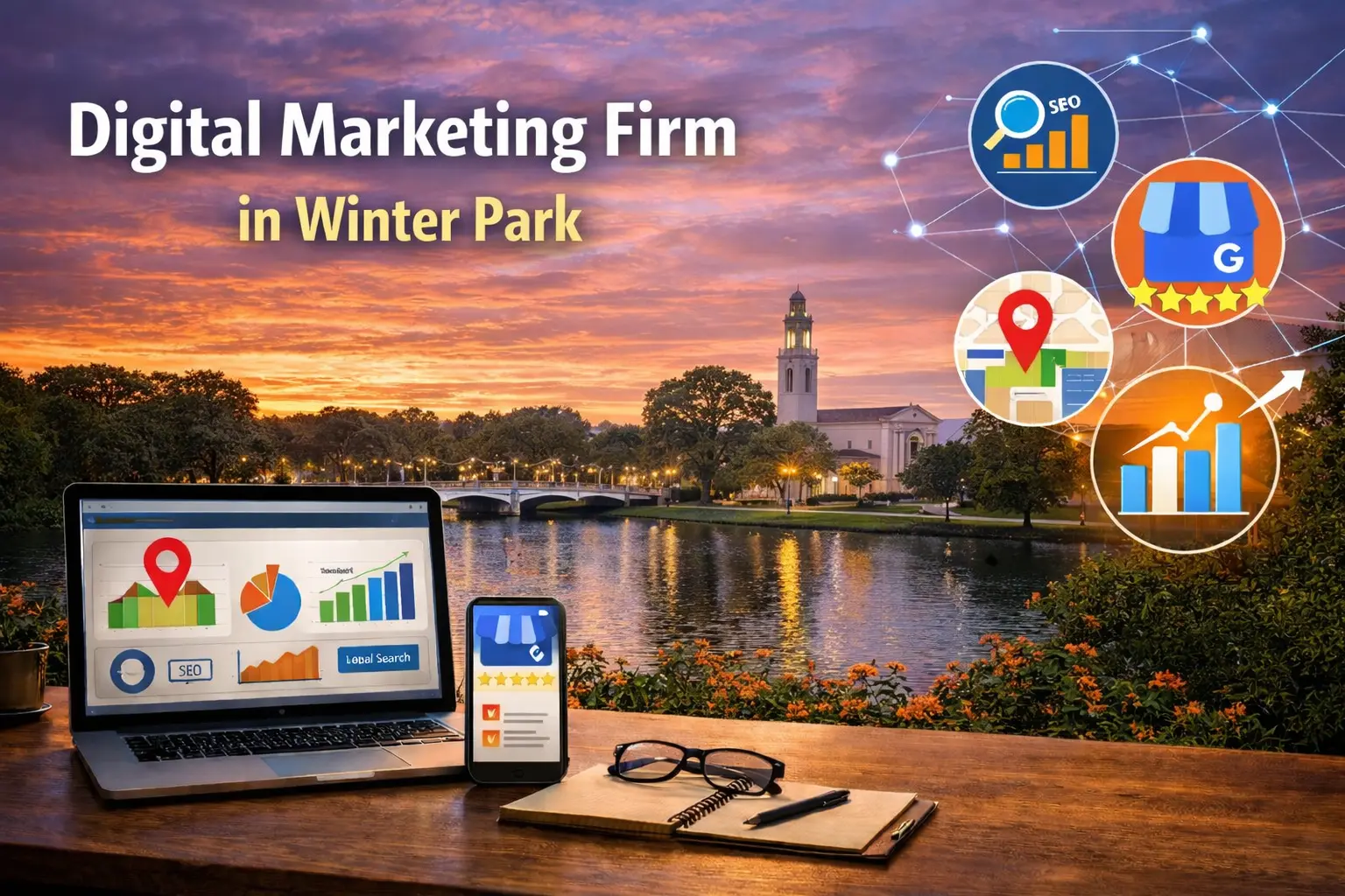 Banner image representing a digital marketing firm in Winter Park focused on website structure, local search visibility, Google Business Profile optimization, and AI-ready discoverability for local businesses.