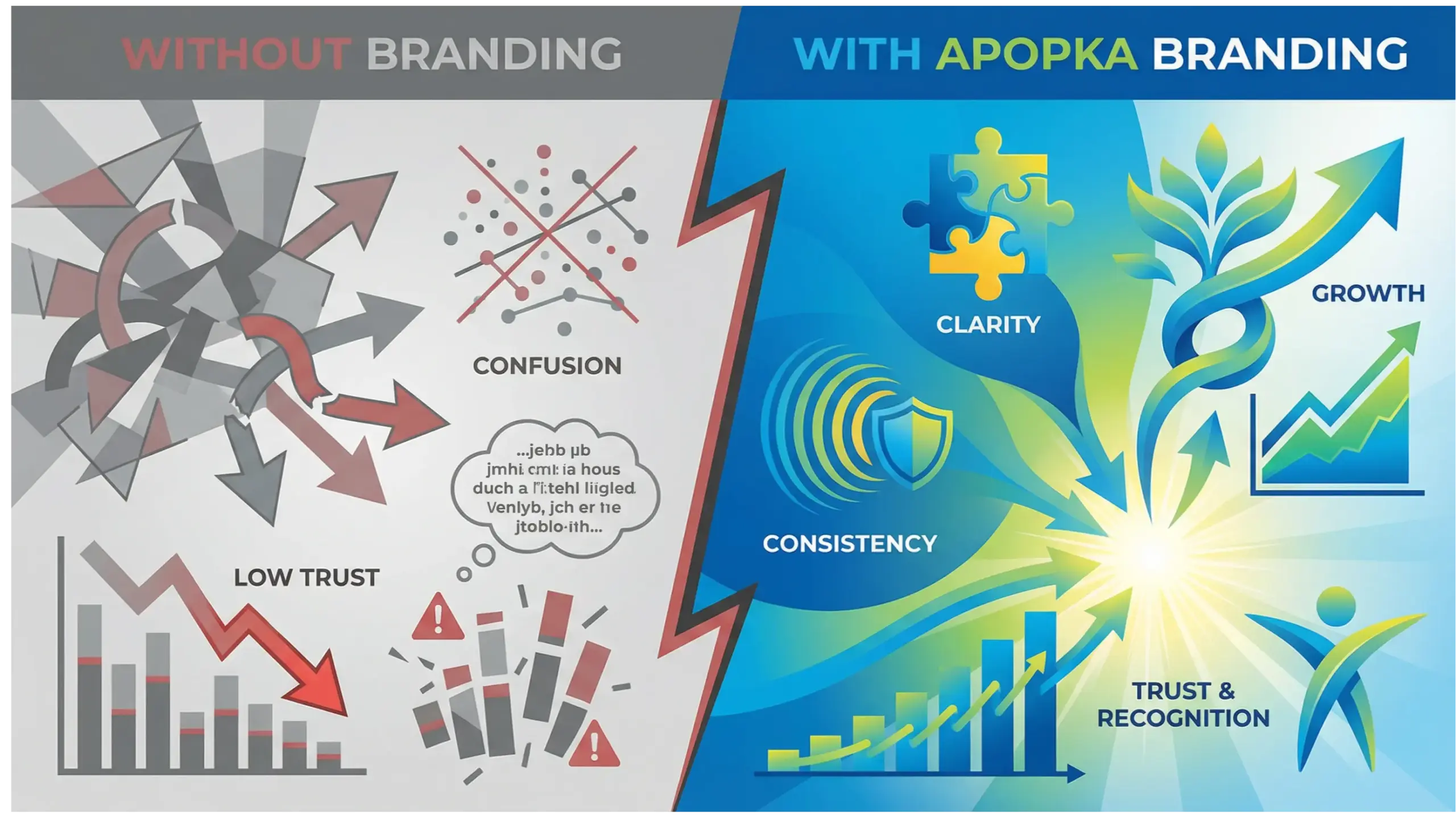 Apopka branding comparison infographic showing branded businesses versus unbranded competitors