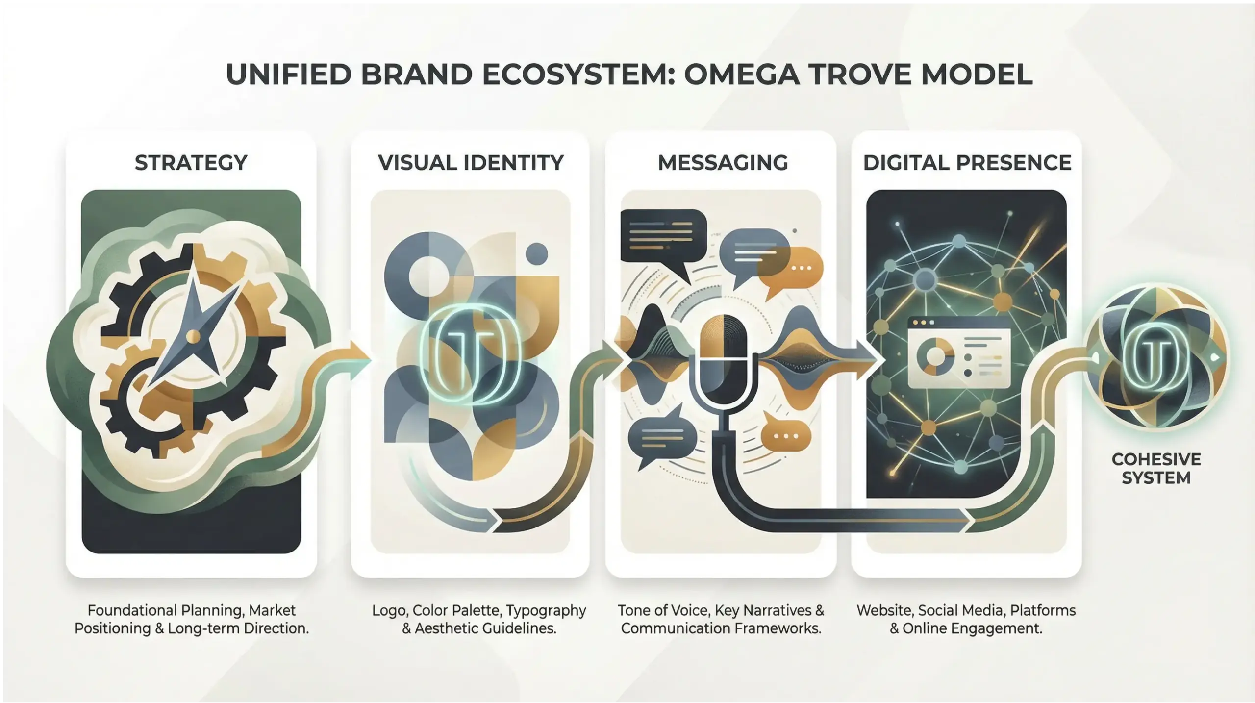 Apopka branding system infographic explaining strategy, visual identity, messaging, and digital presence