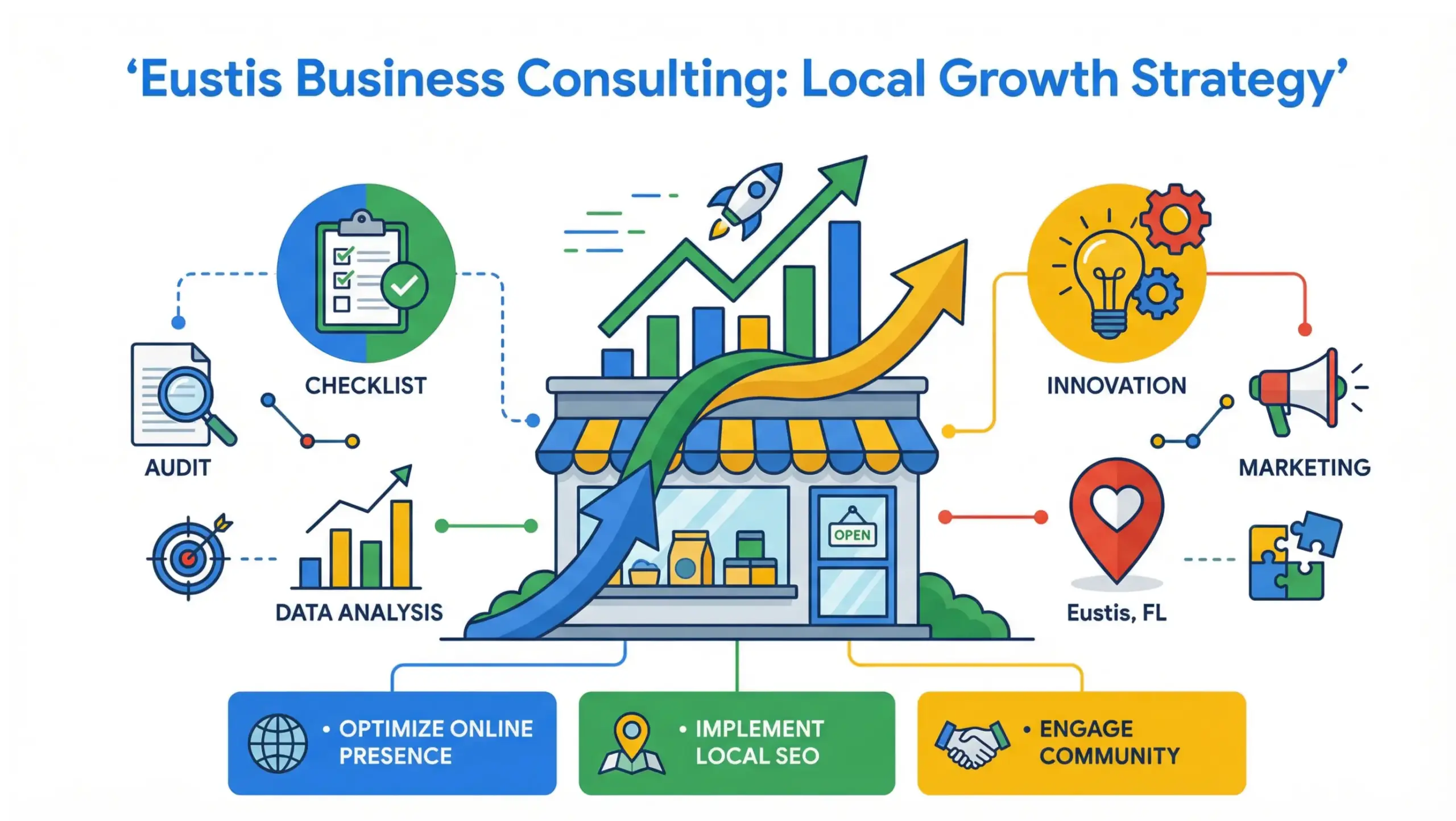Eustis business consulting infographic showing local business growth strategy and performance improvement
