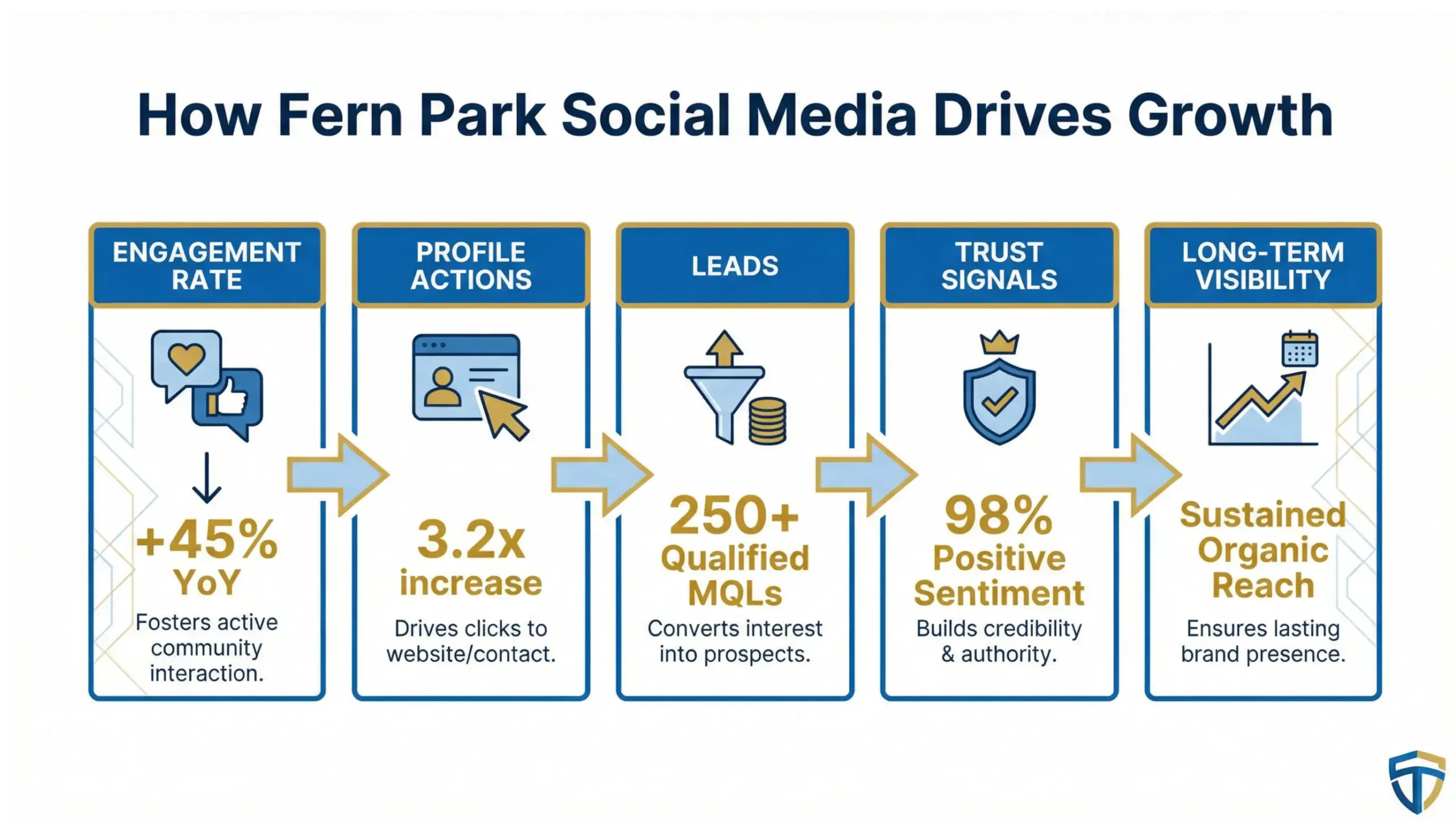 Fern Park social media growth metrics infographic highlighting engagement, leads, trust, and visibility