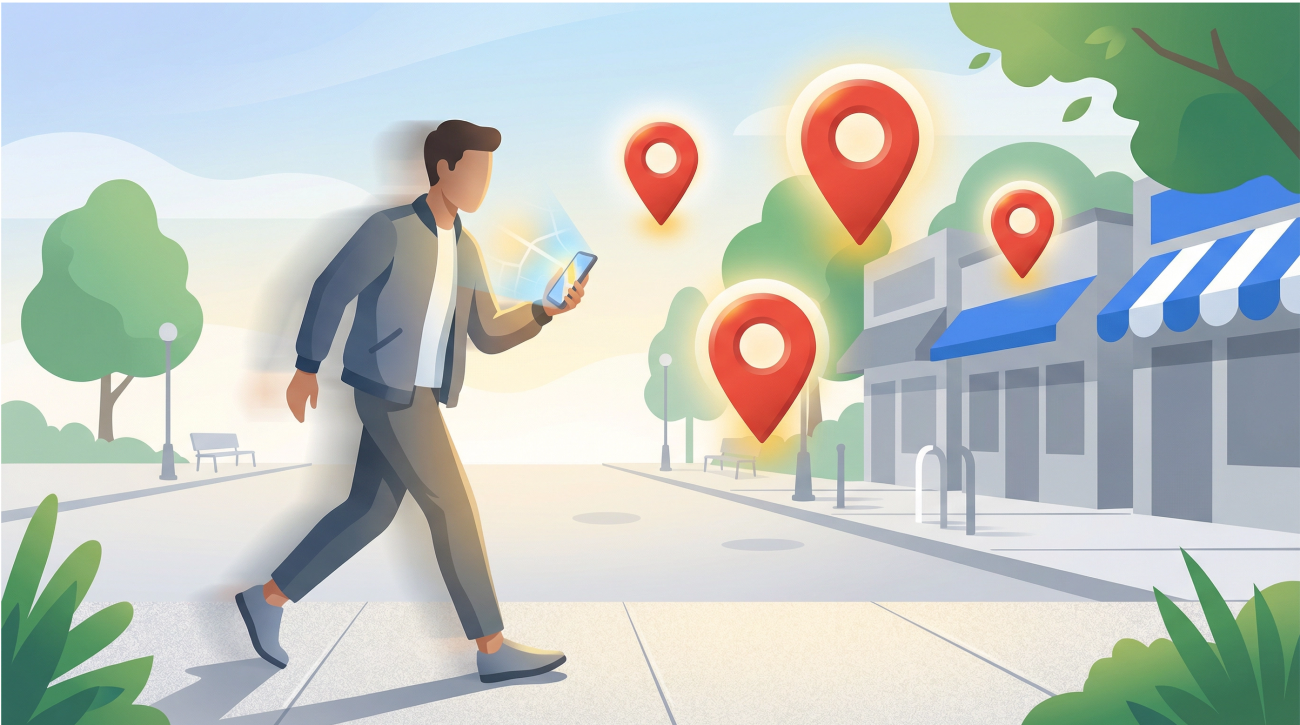 Person searching for nearby businesses on Google Maps while walking in Lake Mary Florida