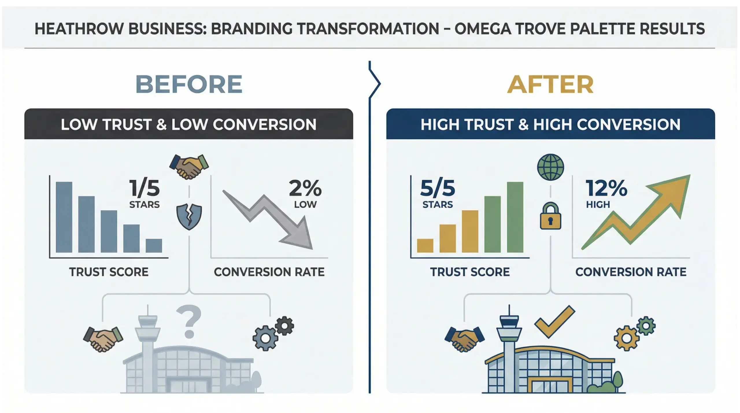 Heathrow branding infographic demonstrating how professional branding increases trust, conversions, and business growth