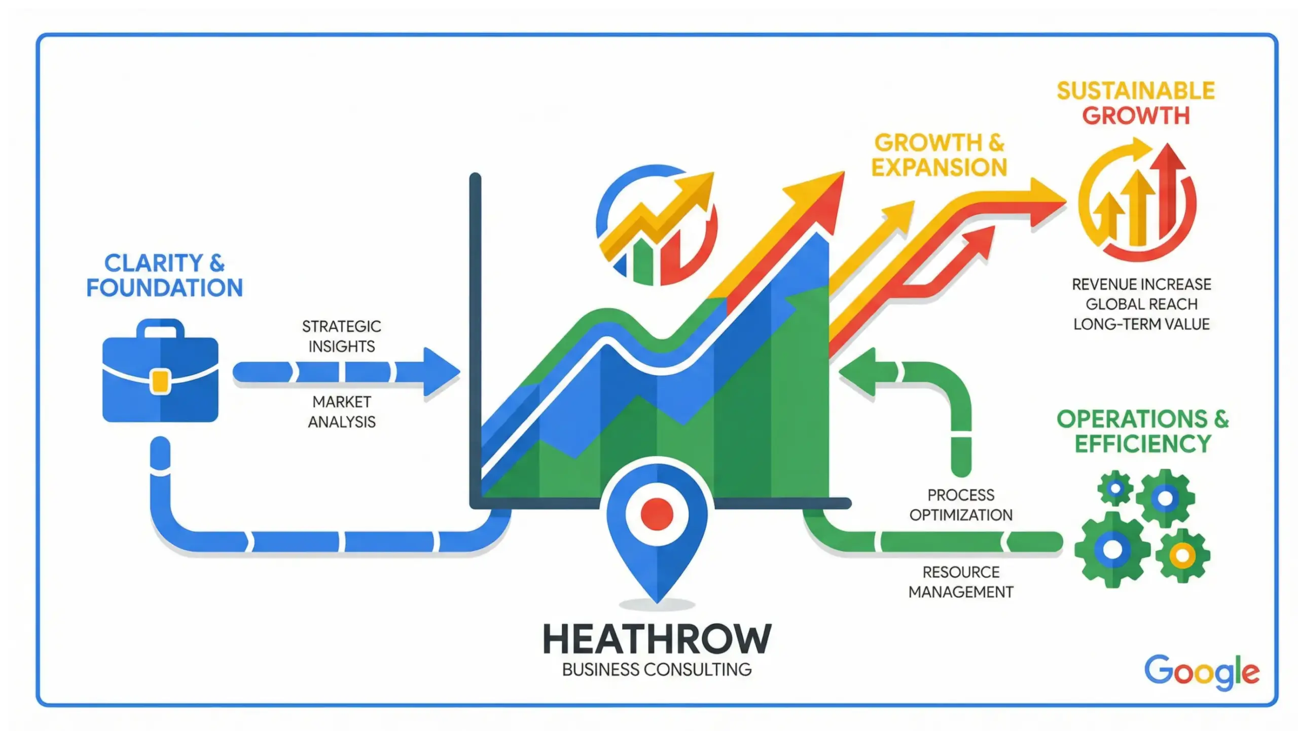Heathrow business consulting infographic showing growth strategy, operations clarity, and performance improvement in 2026