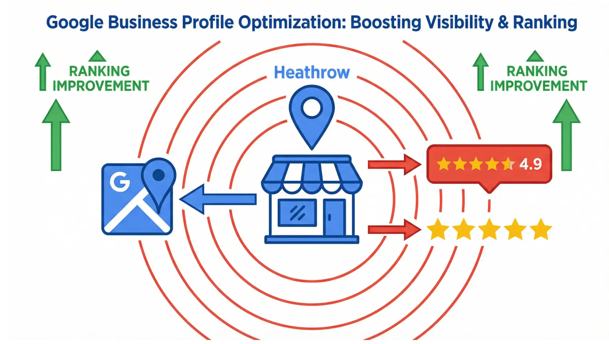 Heathrow SEO infographic explaining how Google Maps and local SEO improve business visibility and rankings in Heathrow searches