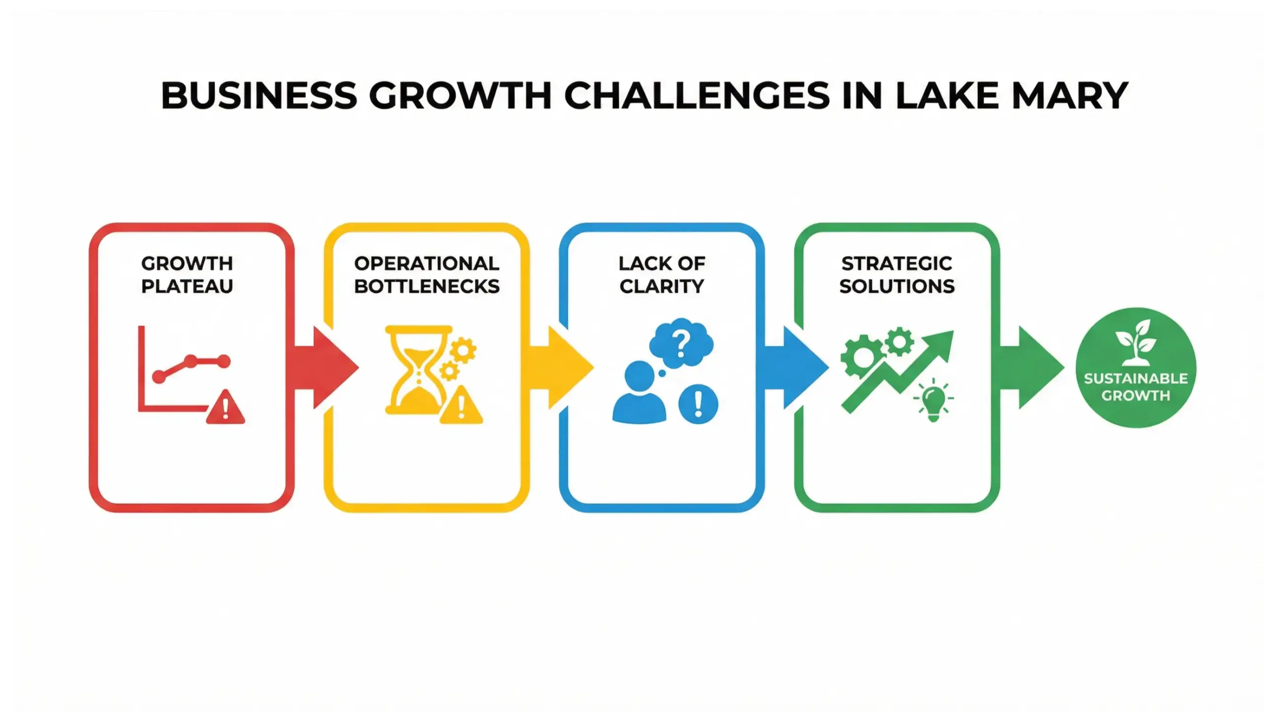 Lake Mary business consulting system infographic showing strategy, operations, leadership, and growth
