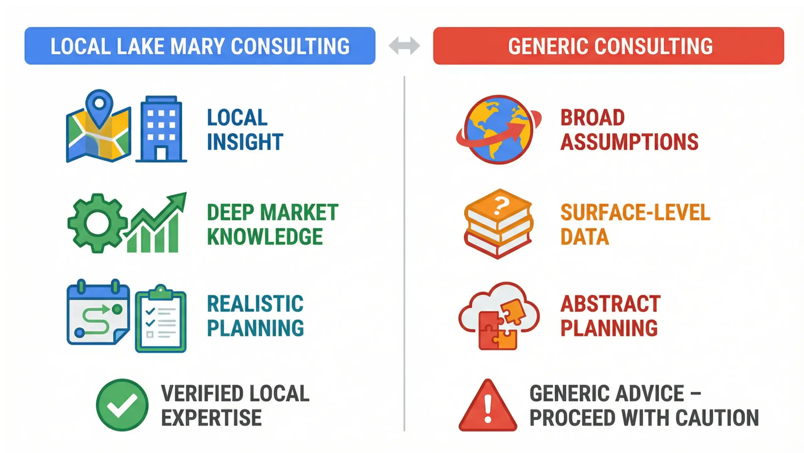 Lake Mary business consulting infographic showing the advantage of local market expertise