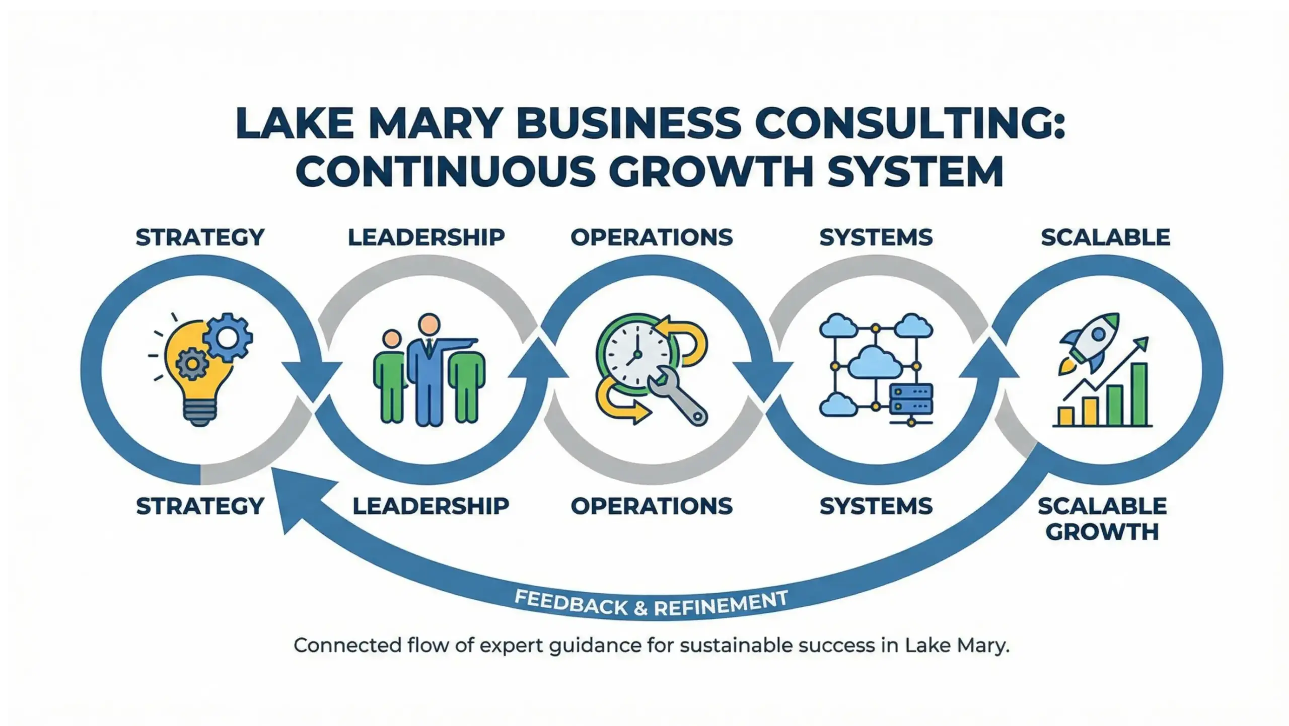 Lake Mary business consulting infographic showing strategic growth, clarity, and scalable systems