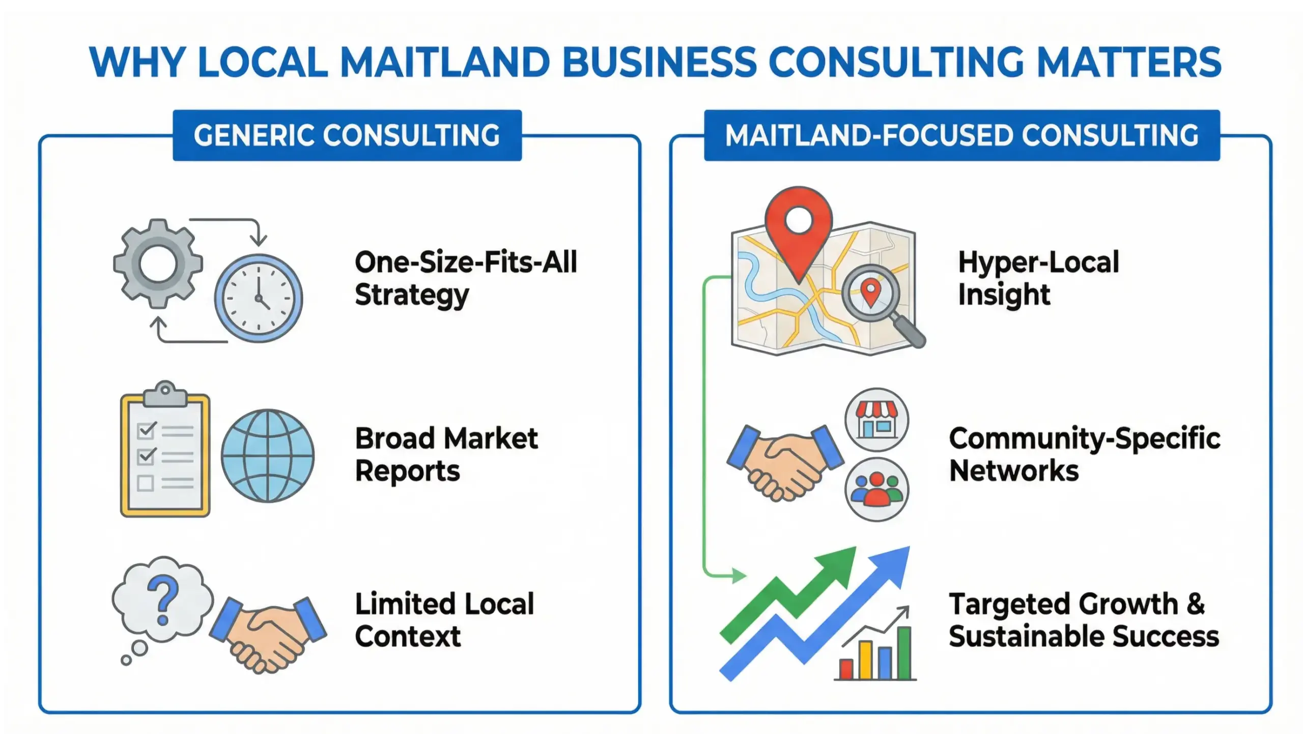 Maitland business consulting infographic highlighting the advantage of local expertise