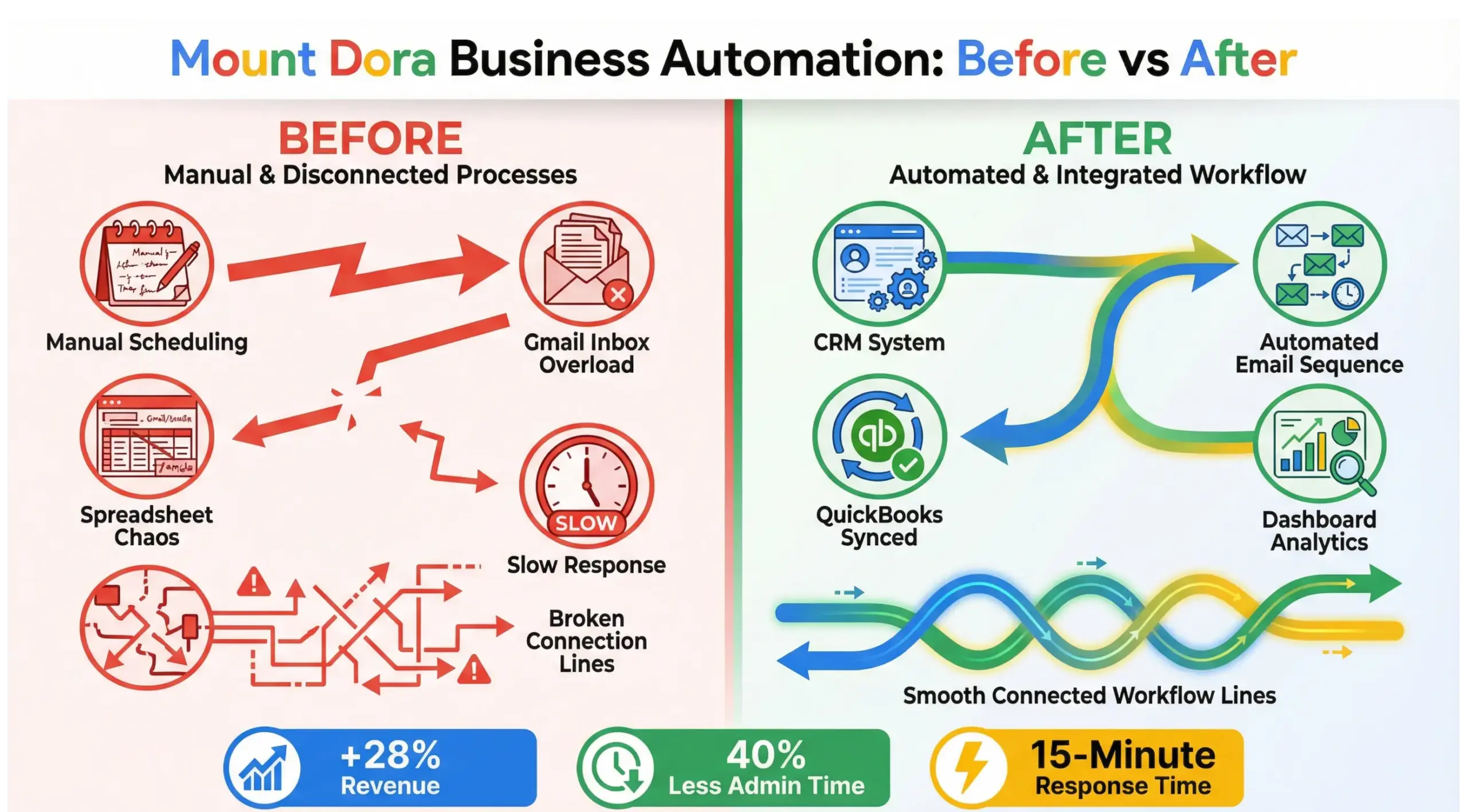 Mount Dora business automation case study showing before and after workflow automation results