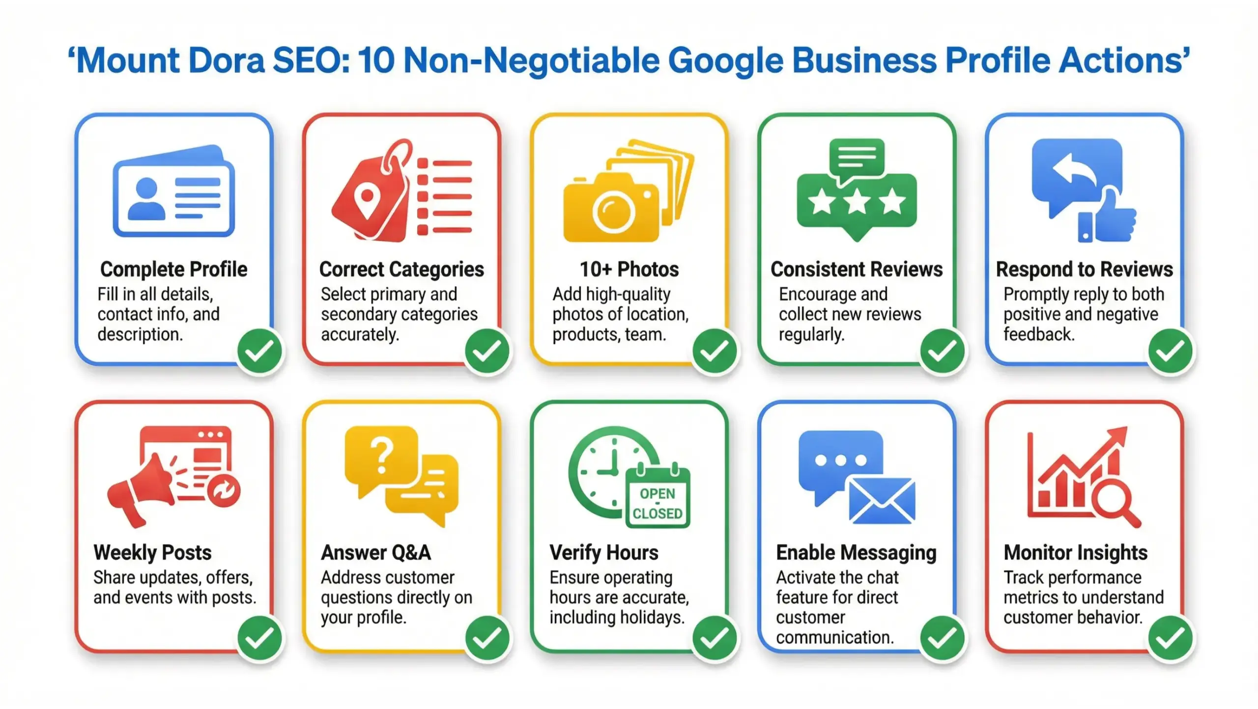 Mount Dora SEO Google Business Profile optimization checklist infographic for maximum local visibility