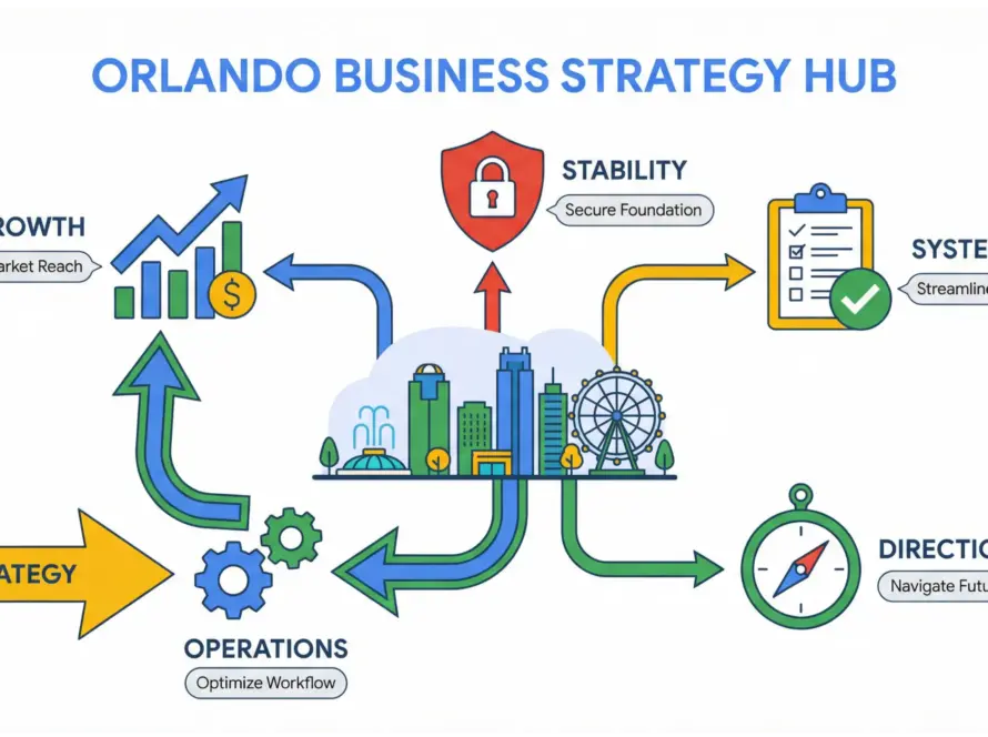 Orlando business consulting infographic showing strategy, systems, and scalable growth for Orlando companies