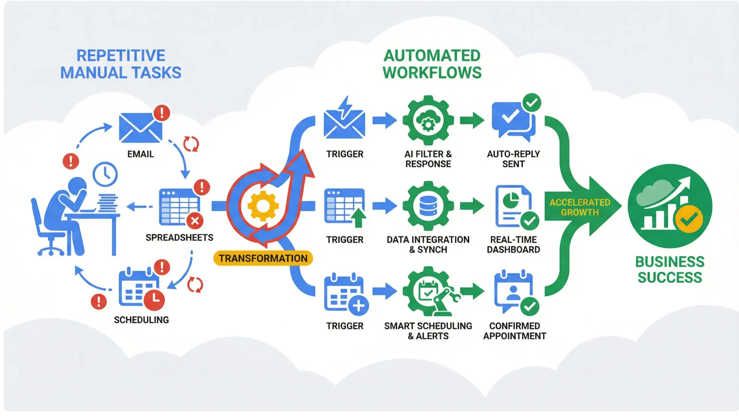 Oviedo business automation infographic explaining automated workflows and process efficiency