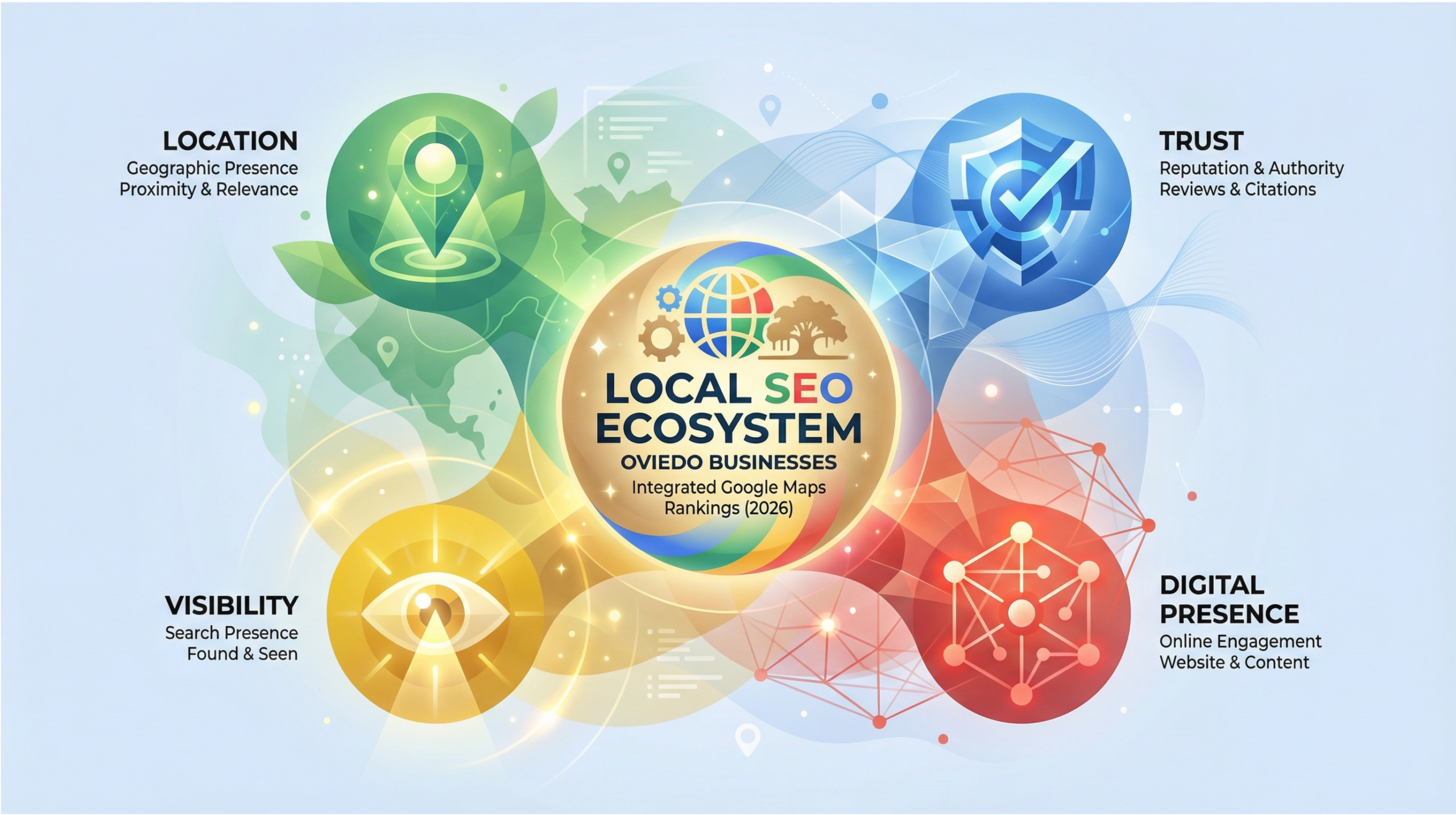 Local SEO ecosystem for Oviedo businesses connecting visibility trust and location
