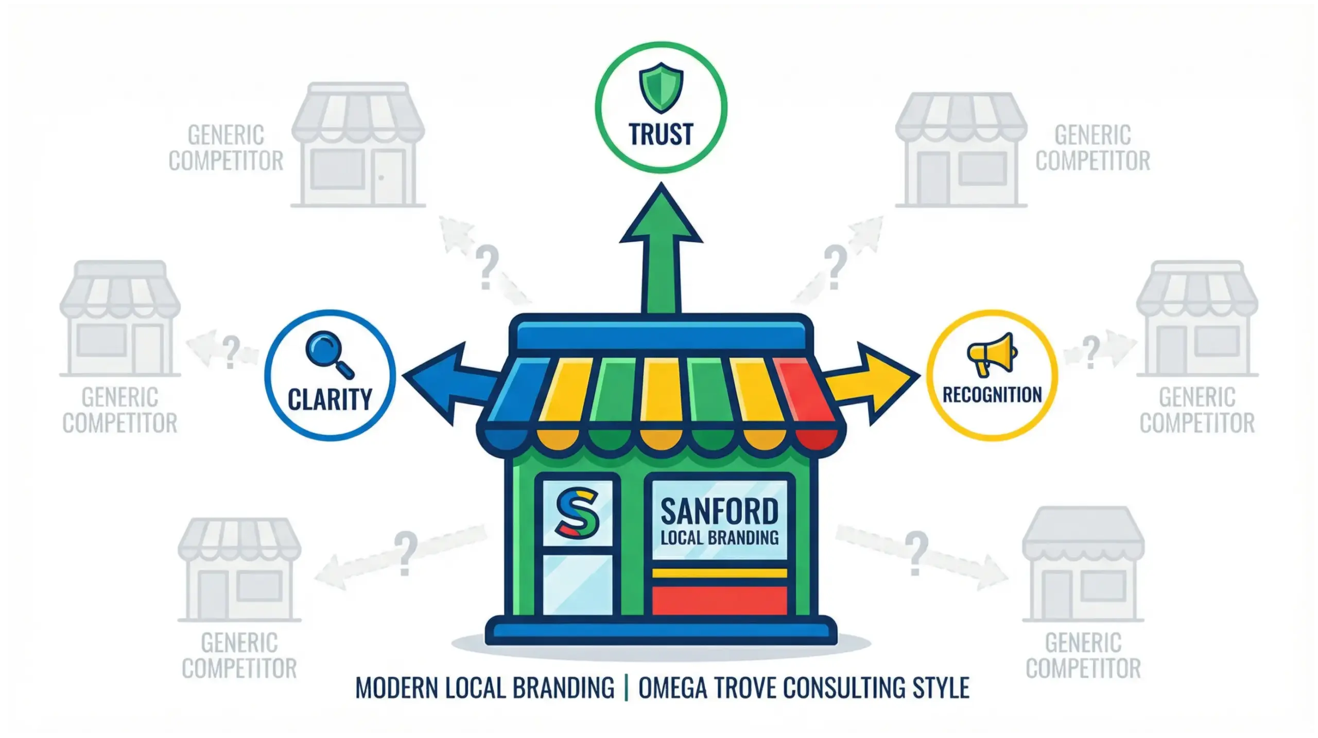 Sanford branding infographic showing how a strong brand identity helps local businesses stand out in a saturated market