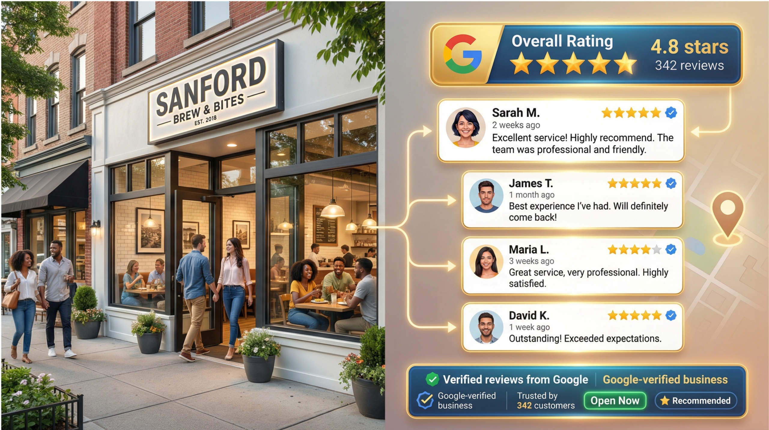 Customer reviews building trust for Sanford businesses on Google Maps