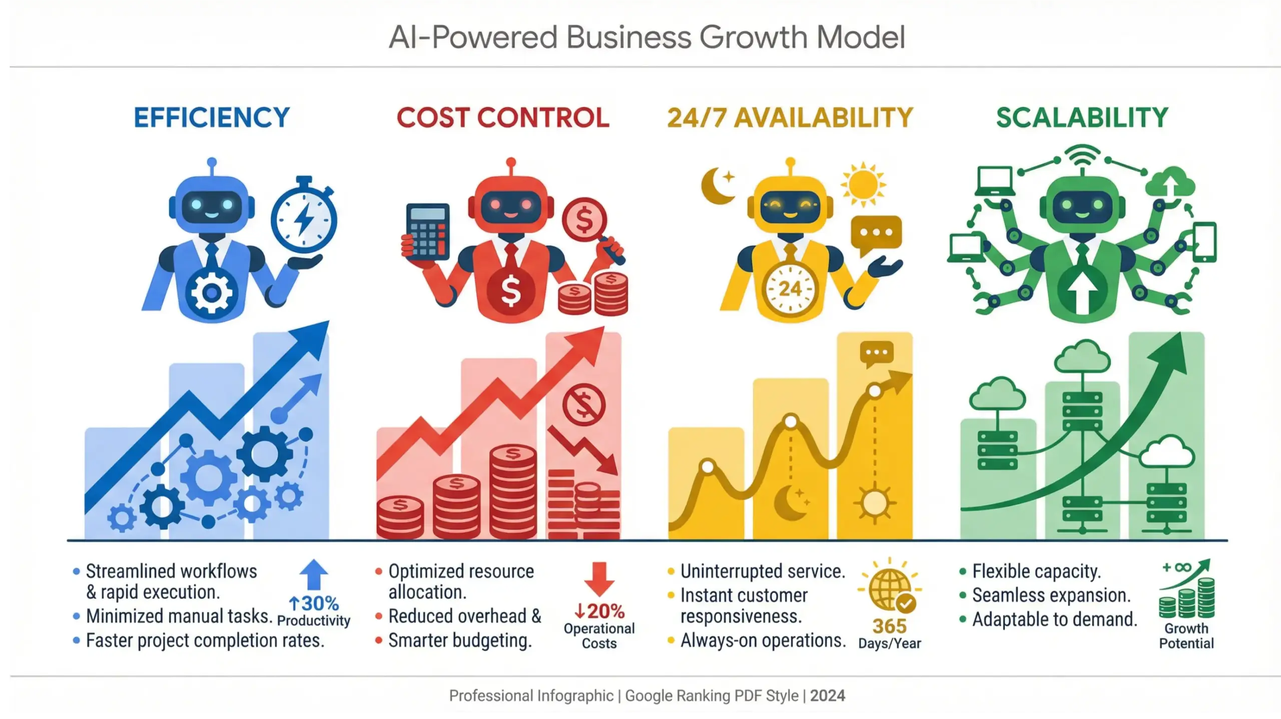 Wekiwa Springs AI solutions infographic illustrating how AI employees help businesses scale efficiently