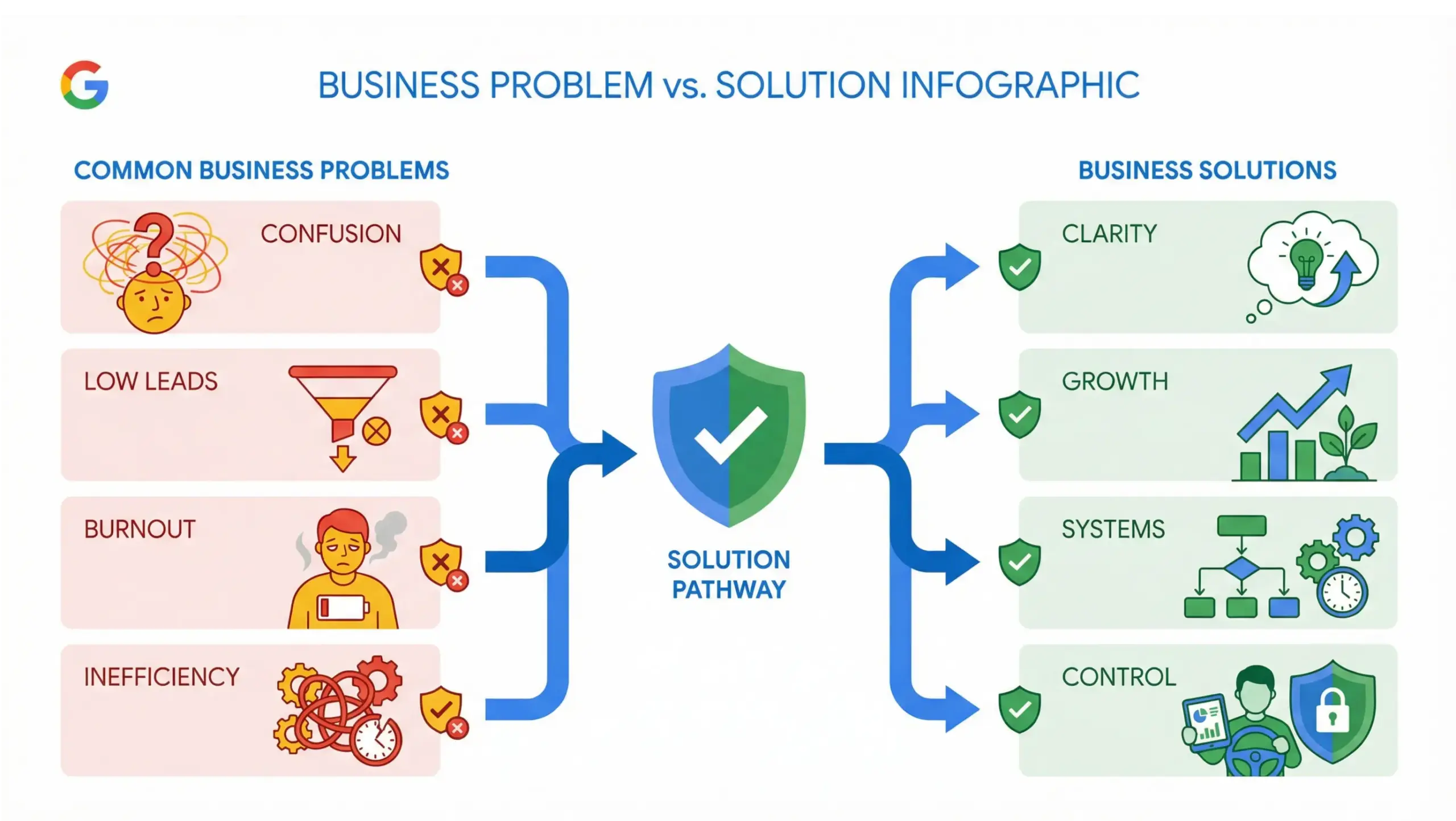 Wekiwa Springs business consulting infographic showing problems solved for local businesses