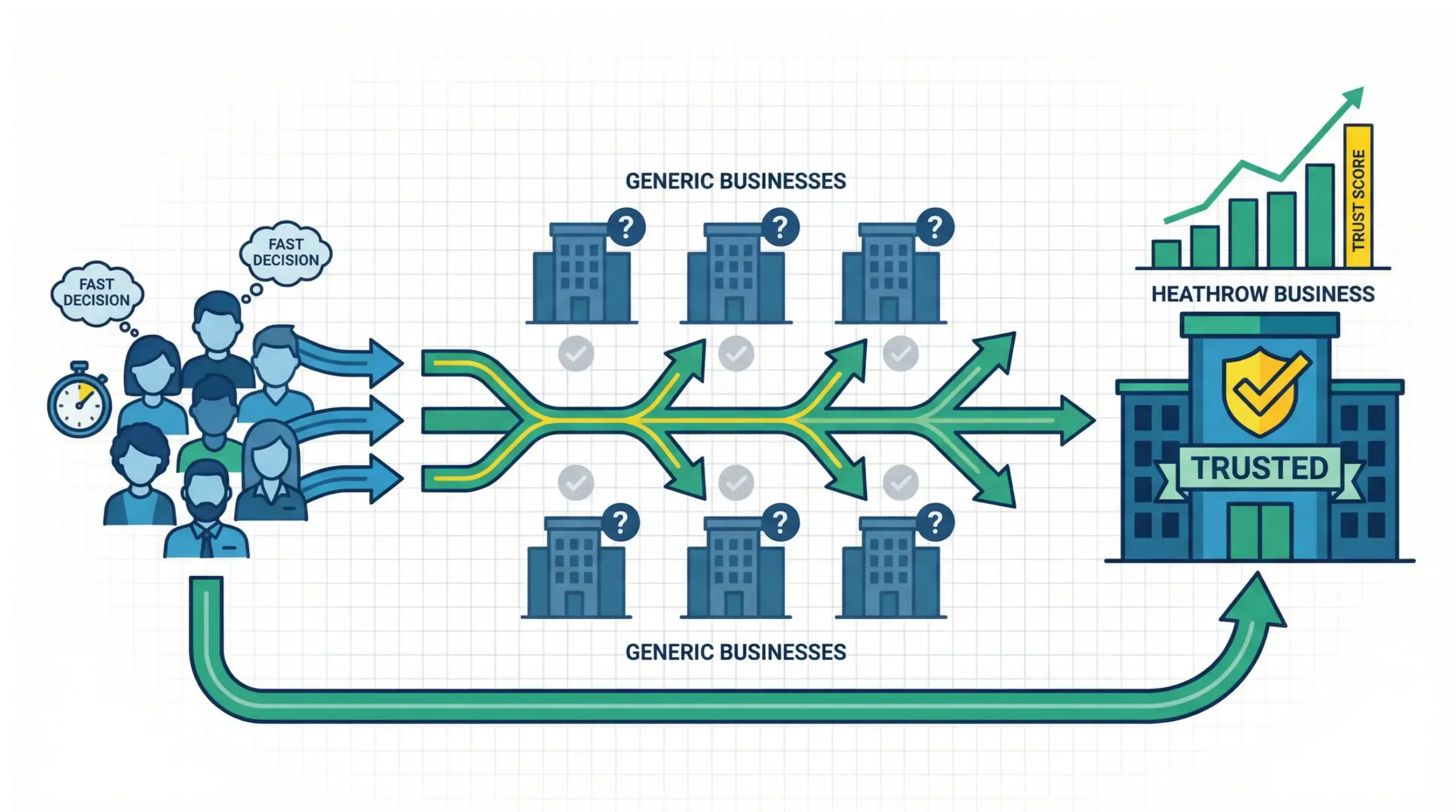 Heathrow branding visual explaining why strong branding builds trust and faster customer decisions in competitive markets