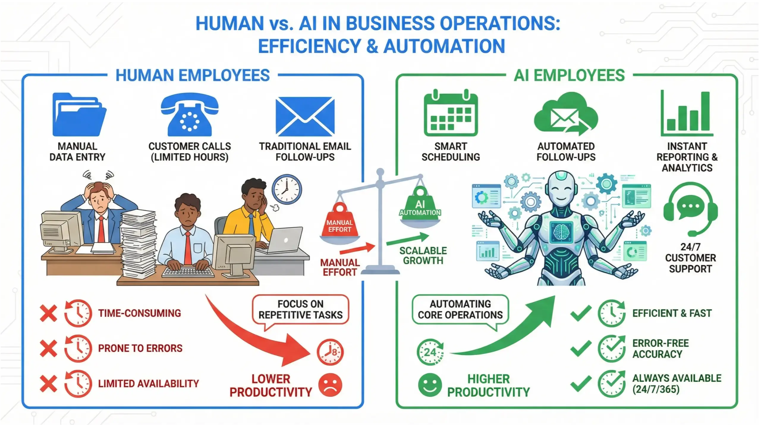  Winter Park AI solutions comparison infographic showing AI employees reducing workload for human teams