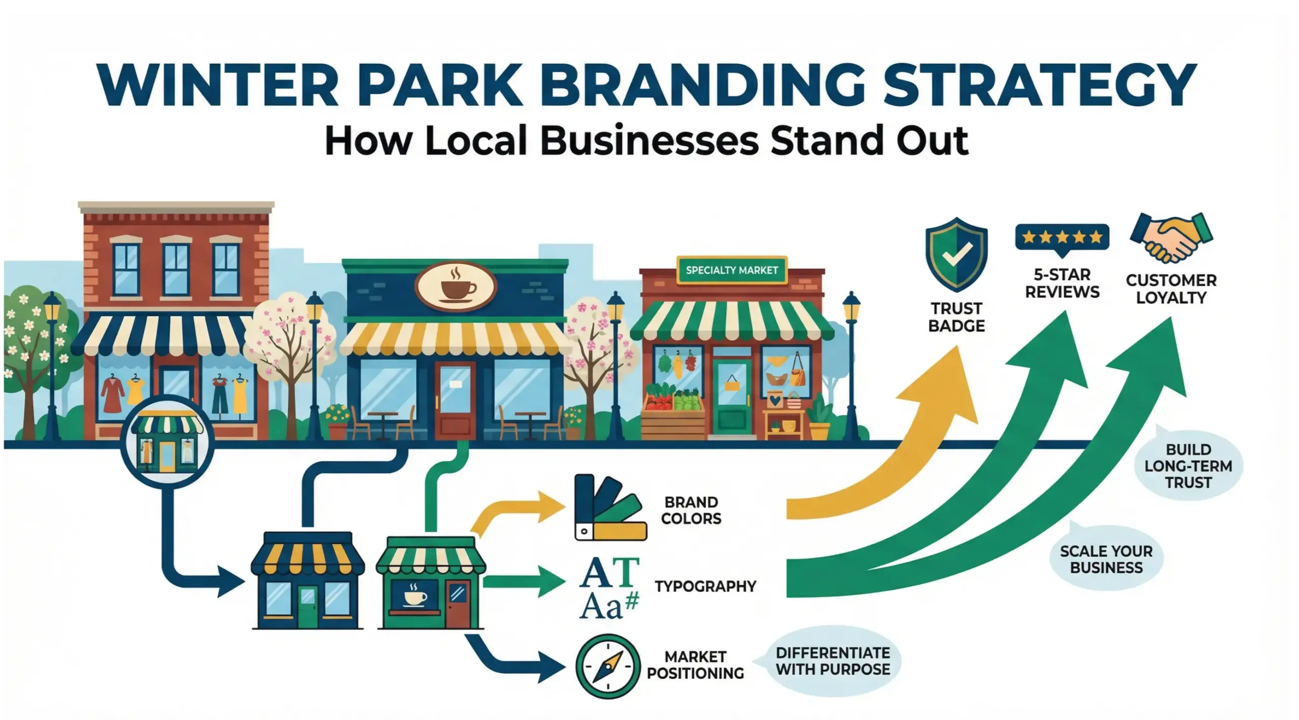 Winter Park branding infographic showing how local businesses stand out with brand strategy, visual identity, and market differentiation