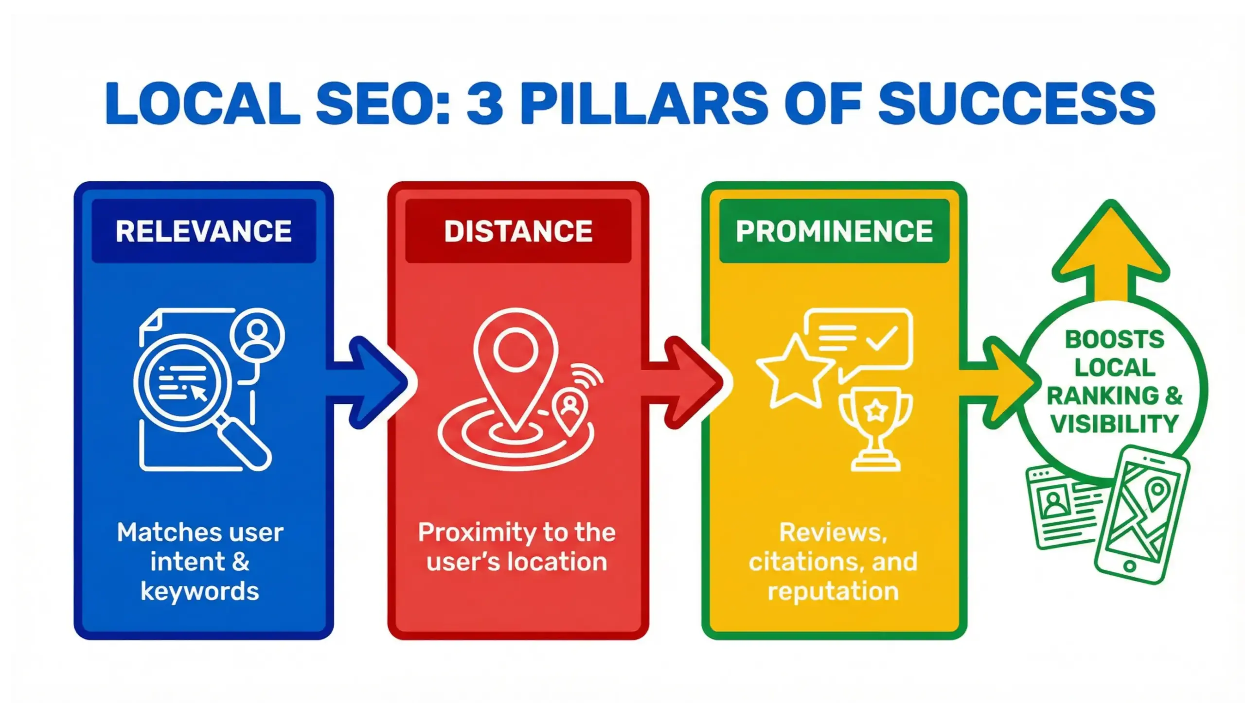 Winter Park SEO infographic explaining relevance, distance, and prominence ranking factors