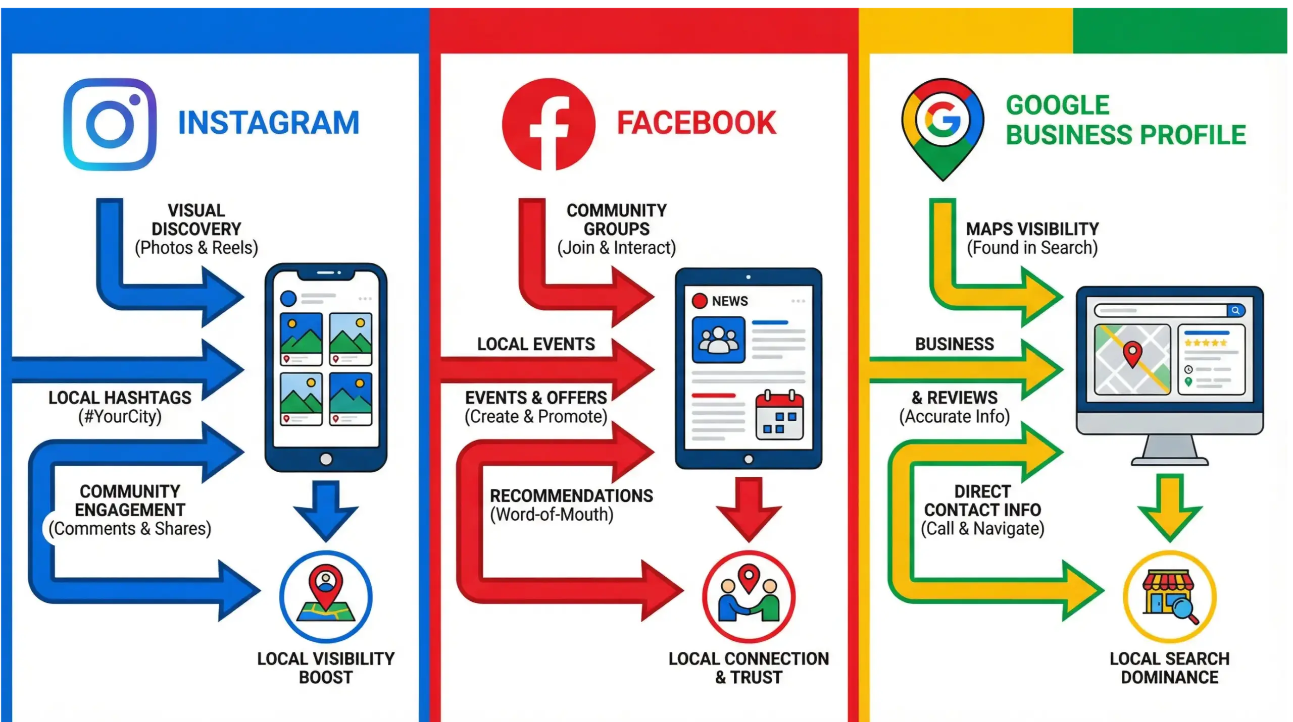 Winter Park social media platforms infographic showing Instagram, Facebook, and local visibility