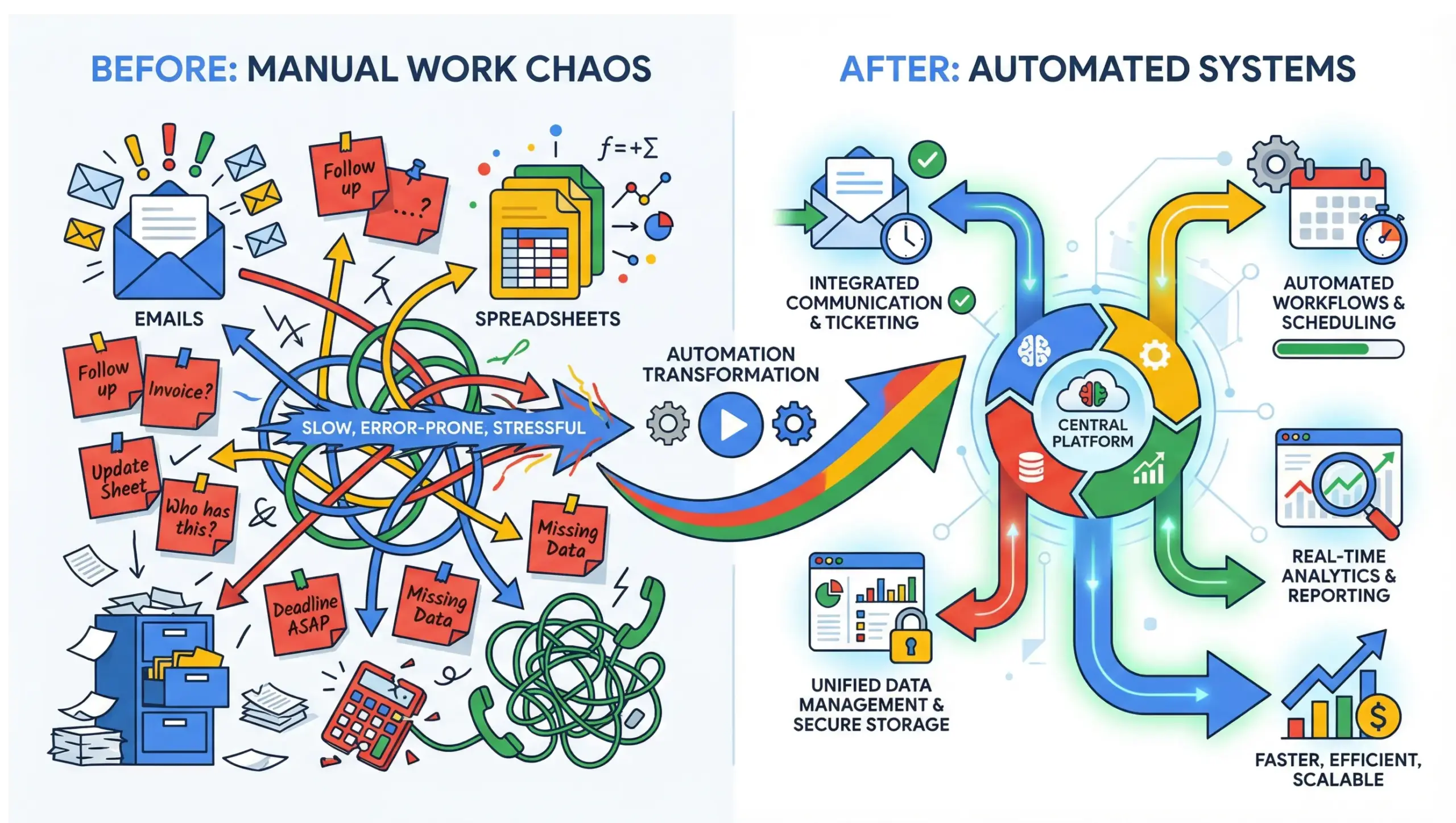 Winter Springs business automation process flow infographic eliminating manual tasks