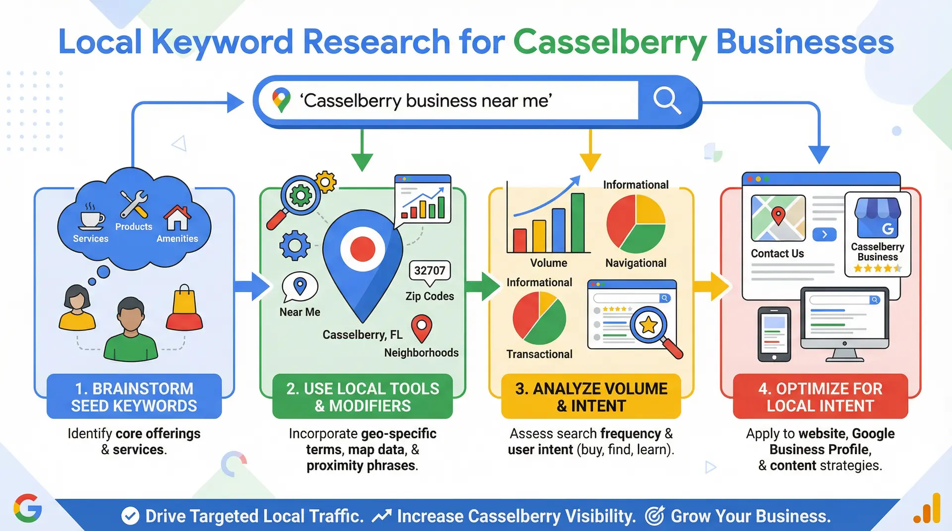  Infographic showing local keyword research strategy for Casselberry businesses