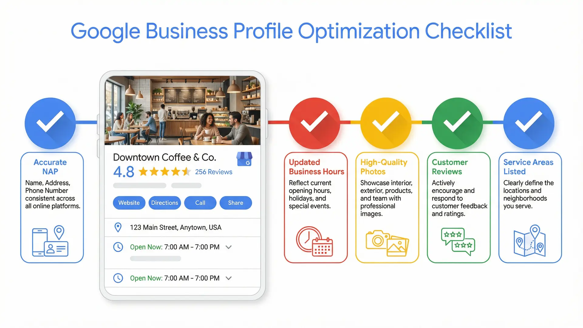 Infographic showing Google Business Profile optimization checklist for Central Florida businesses.