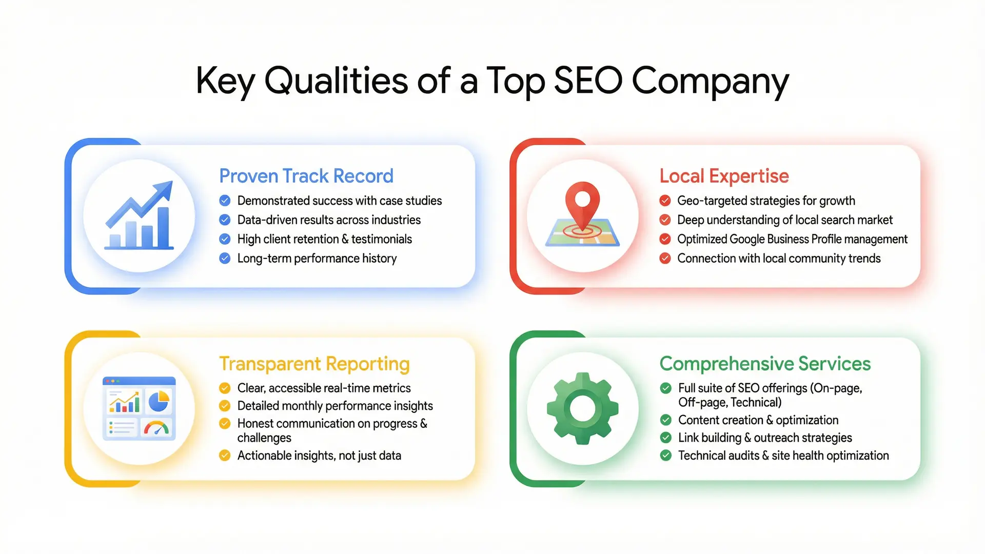 Infographic showing key qualities to look for when choosing an SEO company in Central Florida