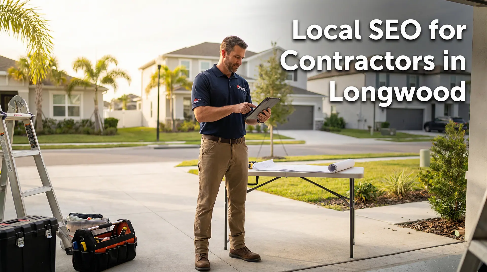 Male contractor reviewing home renovation project in Longwood Florida representing local SEO for contractors