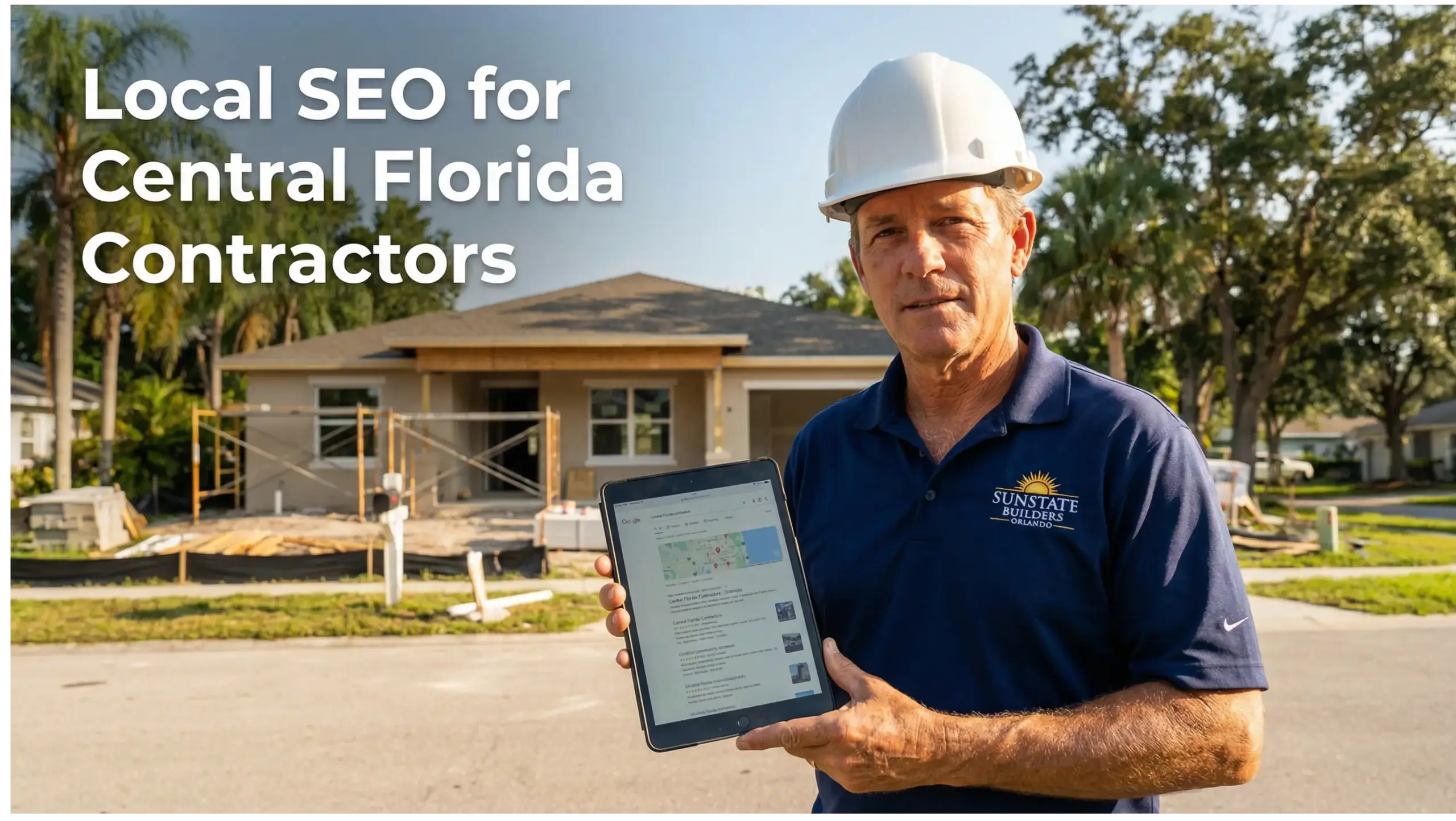Central Florida contractor reviewing Google search results at residential job site in Orlando