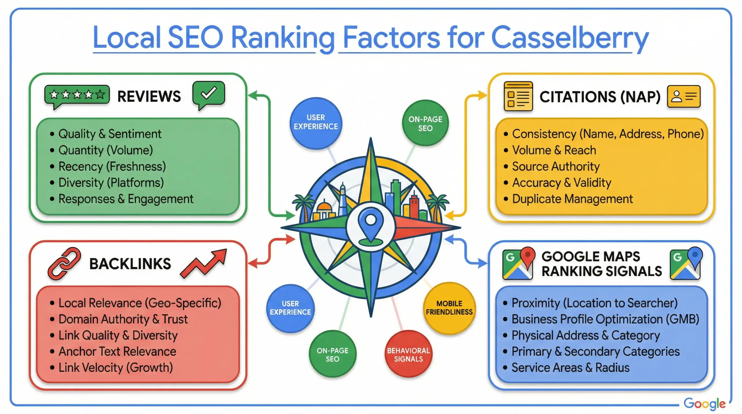  Infographic explaining local SEO ranking factors for Casselberry businesses