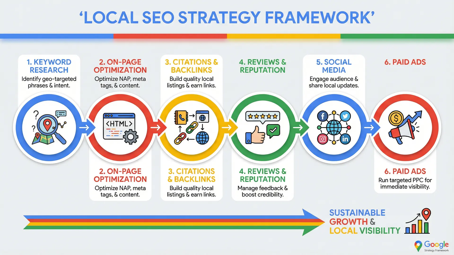  Infographic illustrating local SEO strategy framework for Altamonte Springs businesses
